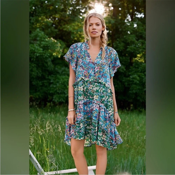 ANTHROPOLOGIE Robin Floral  Shortsleeved Shift Dress Large - Picture 1 of 14